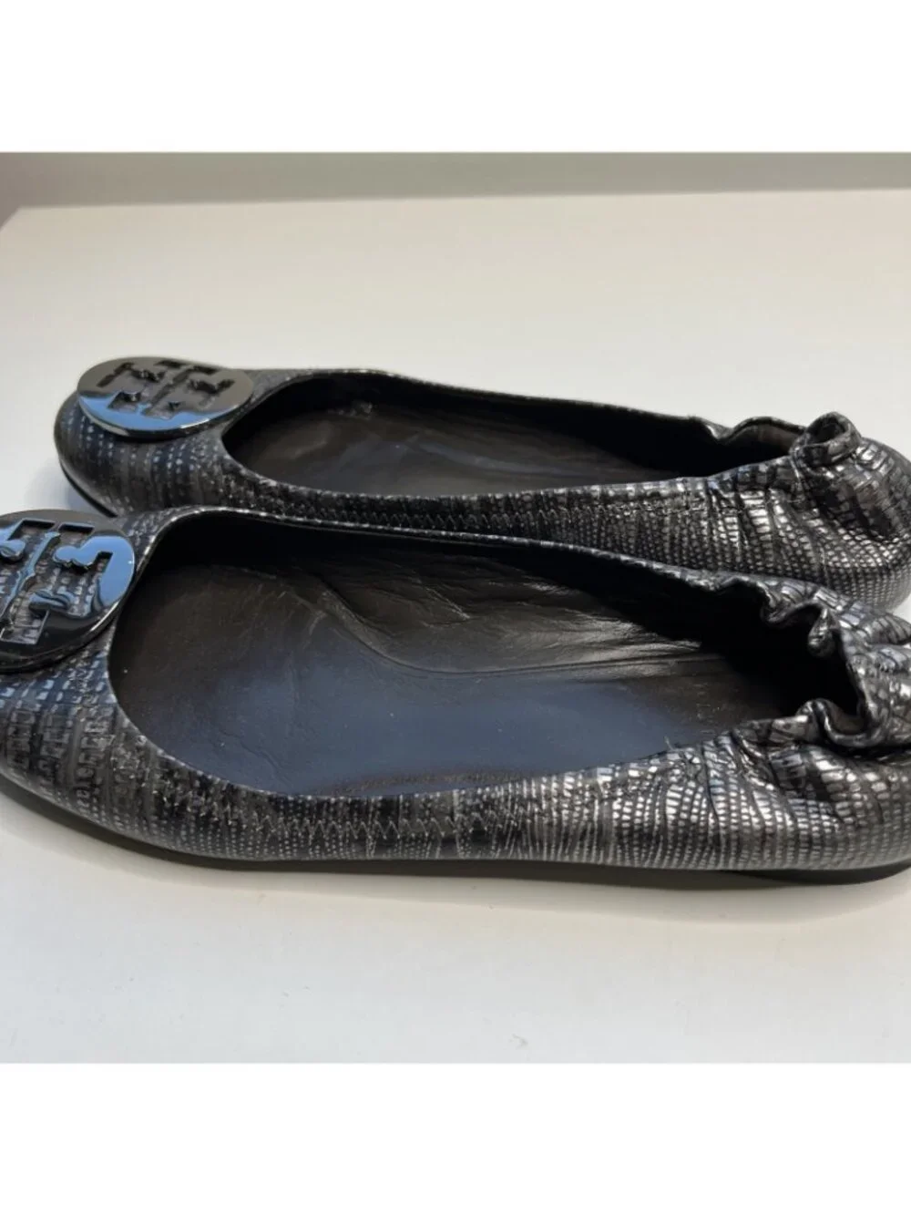 TORY BURCH Reva Embossed Snake Print Flats Womens 10 Round Toe